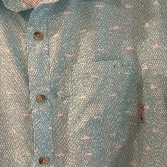 Columbia PFG Men's Fish Print Short Sleeve Button Down Shirt Teal Green Large - Picture 3 of 12